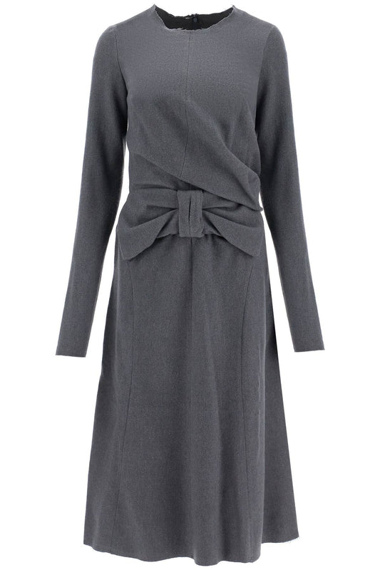 Midi Dress With Oversized Bow Detail  - Grey