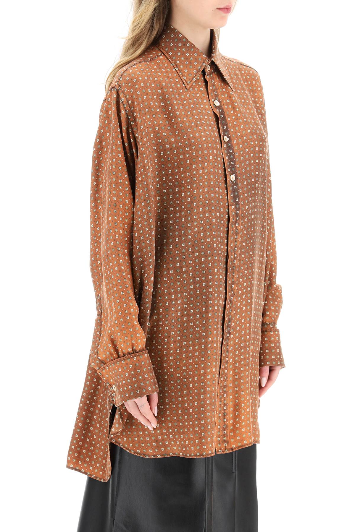 Scarf Print Oversized Shirt  - Brown