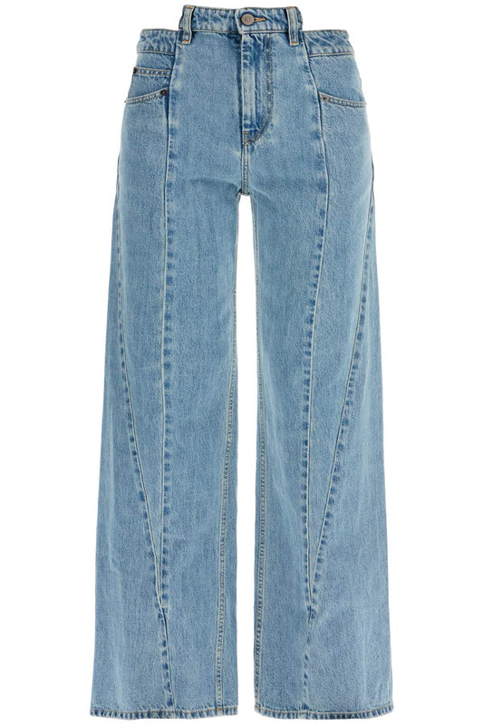 Loose Cut-out Waist Jeans With  - Blue