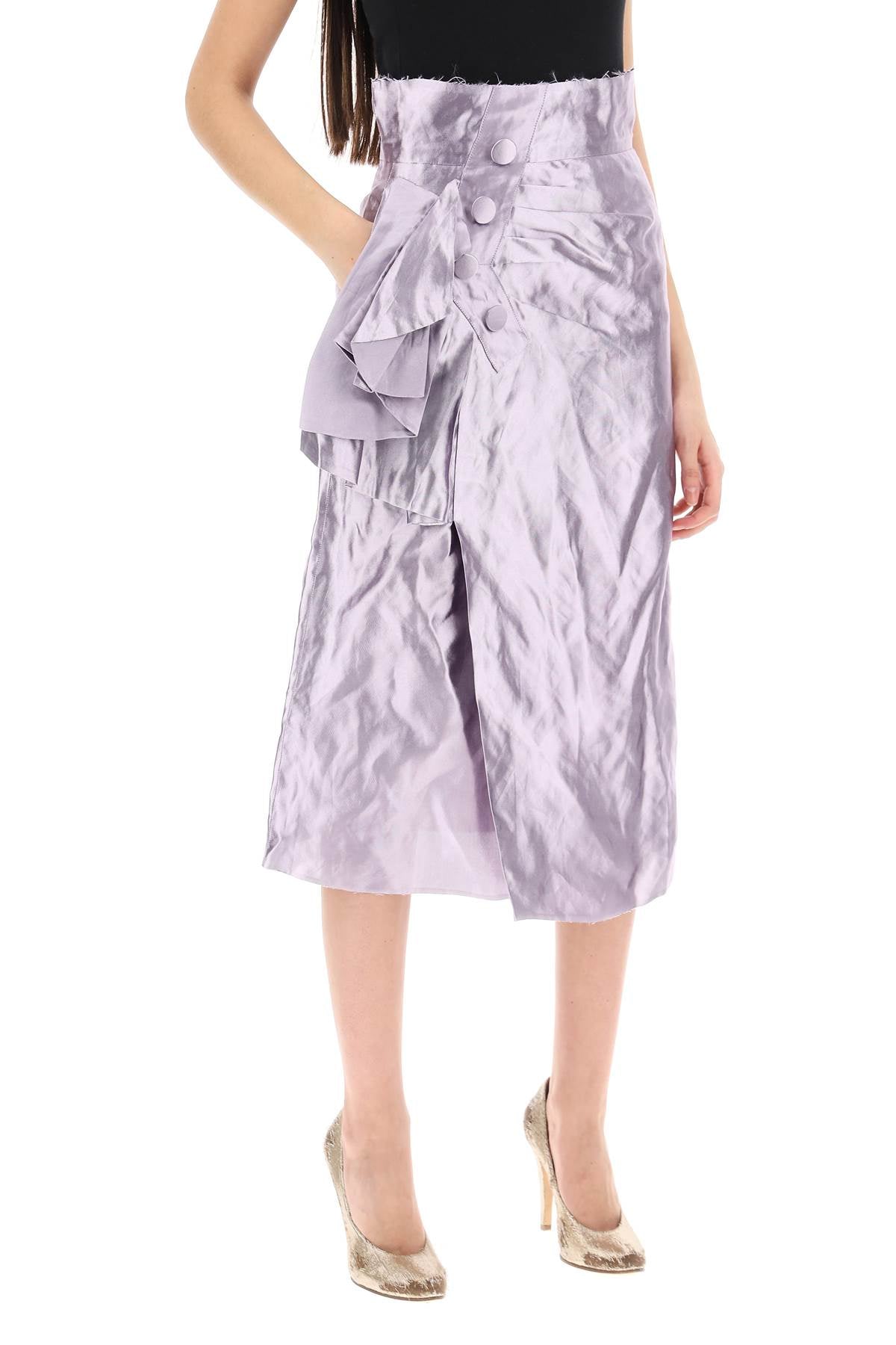 'metallic Satin Midi Wrap Skirt With  - Metallic