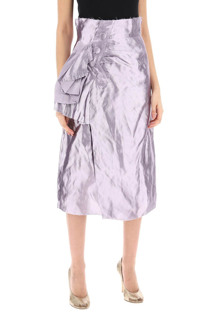 'metallic Satin Midi Wrap Skirt With  - Metallic