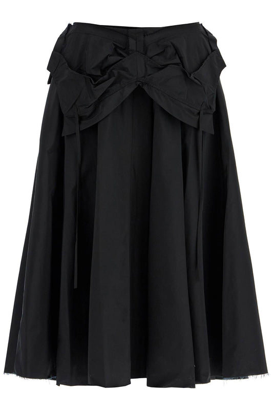 Black Pleated Midi Skirt In Polyamide  - Black