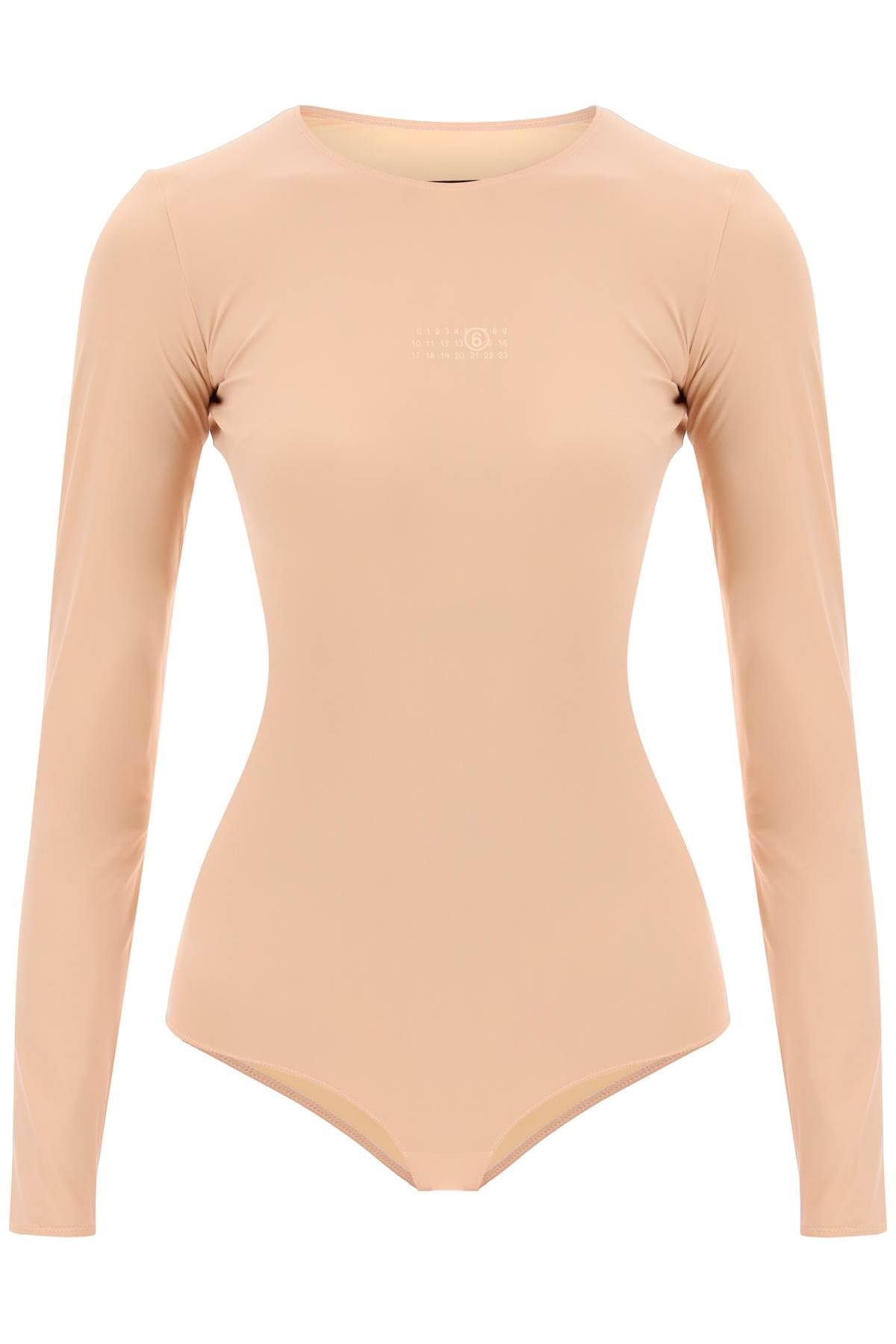 Long Sleeve Lycra Bodysuit  - Beige