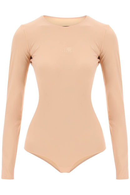 Long Sleeve Lycra Bodysuit  - Beige