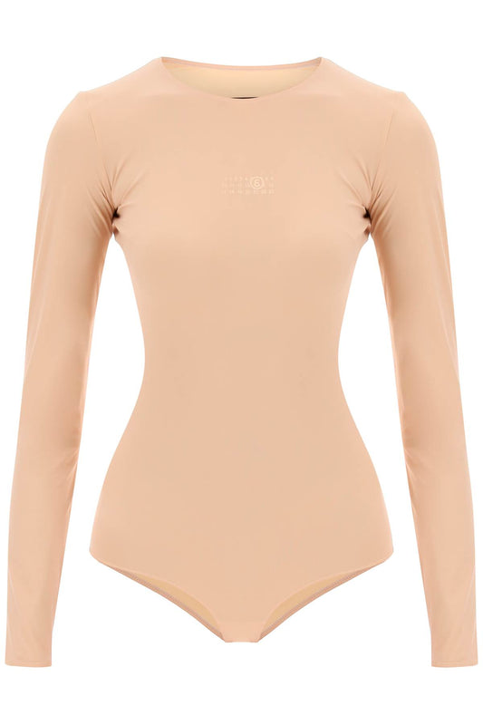 Long Sleeve Lycra Bodysuit  - Beige