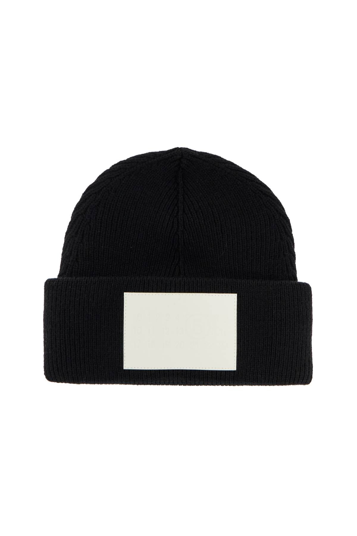 "wool Beanie Hat With Large Logo Patch"  - Black