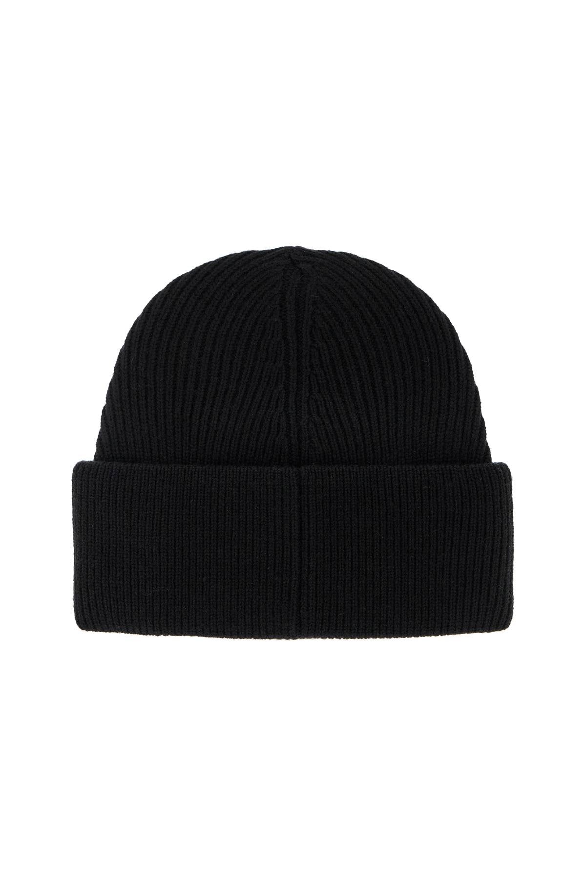 "wool Beanie Hat With Large Logo Patch"  - Black