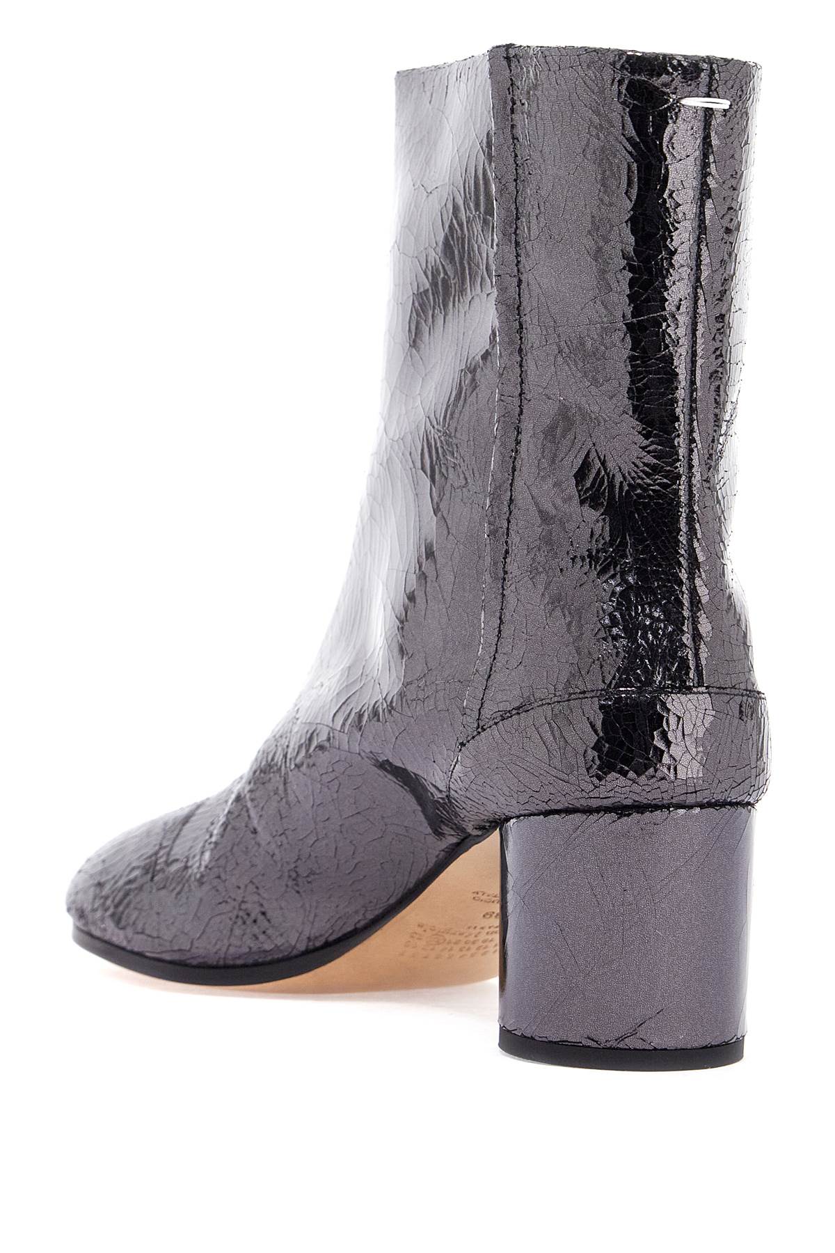 Cracked Leather Tabi Ankle Boots  - Black