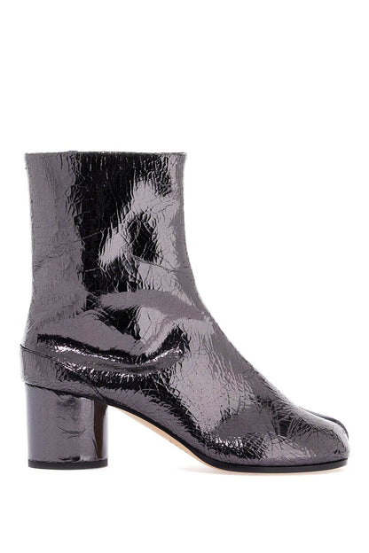 Cracked Leather Tabi Ankle Boots  - Black