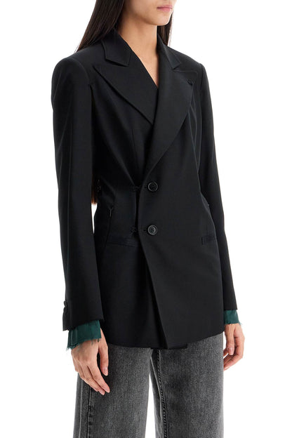 Layered Twill Blazer  - Black