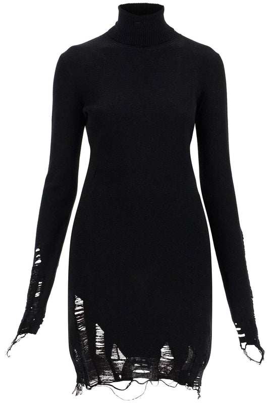 Destroyed Knit Mini Dress  - Black