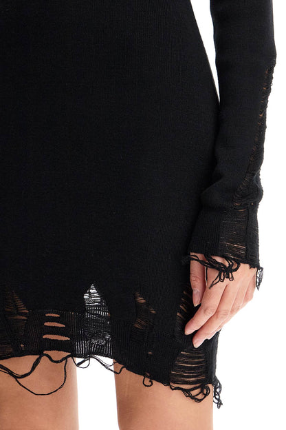 Destroyed Knit Mini Dress  - Black