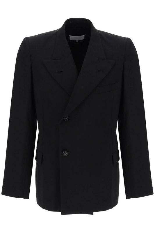 Double-breasted Wool Jacket  - Black