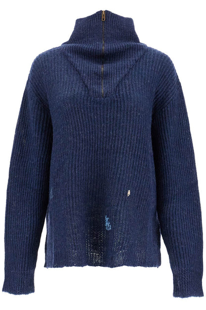 Linen And Wool Blend Sweater  - Blue