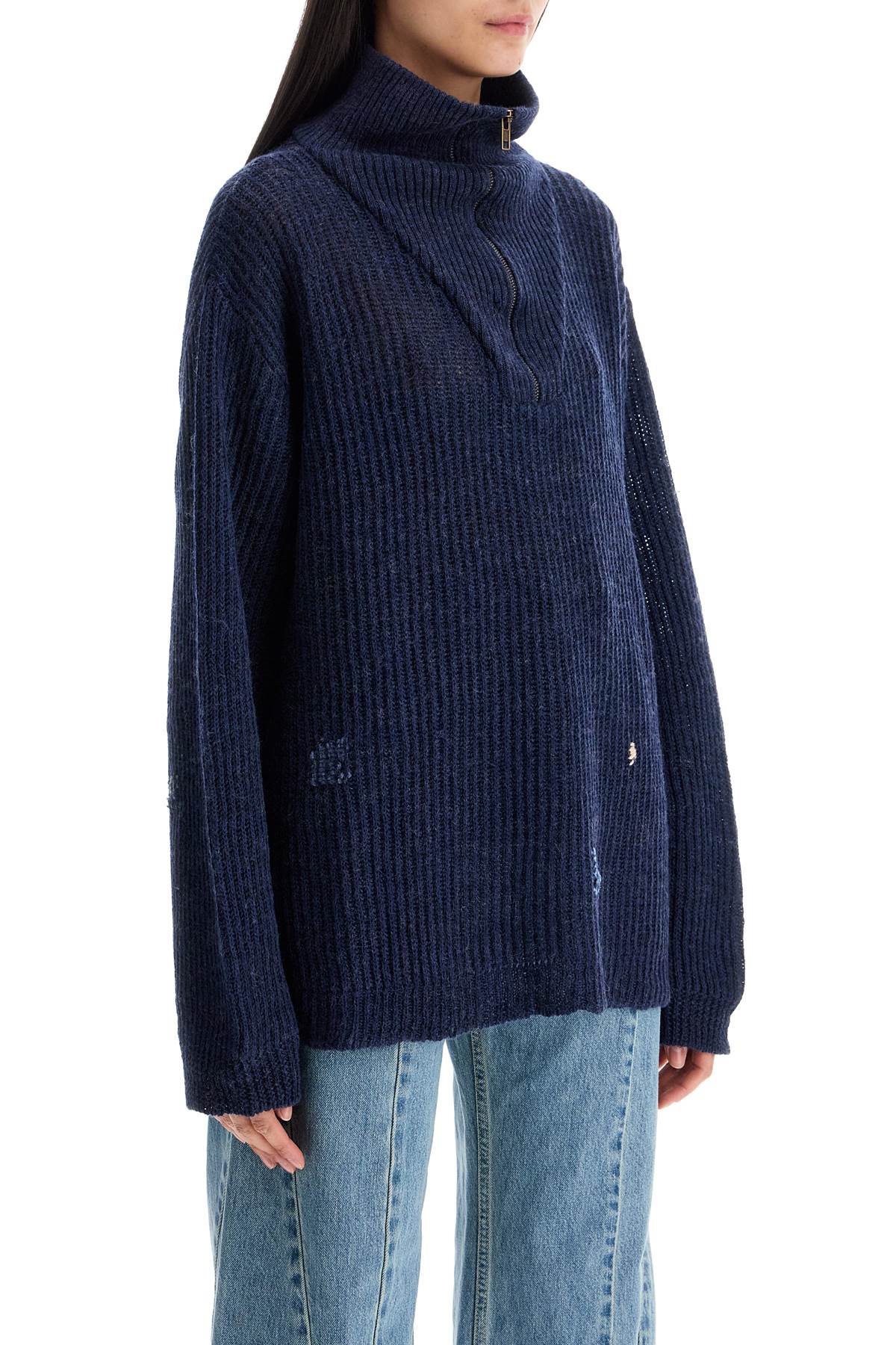 Linen And Wool Blend Sweater  - Blue