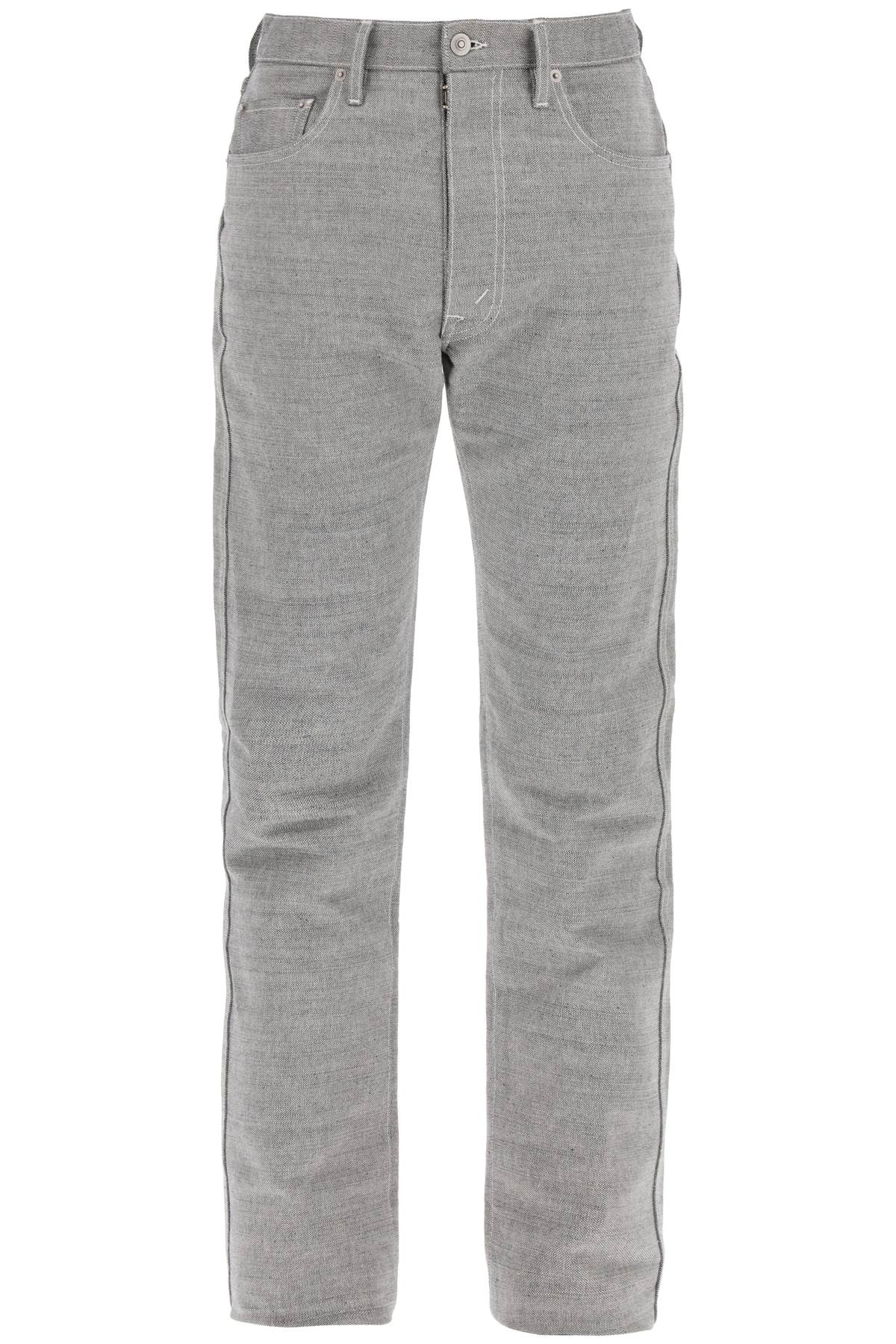 Five-pocket Trousers In Mélange Effect Canvas  - Grey