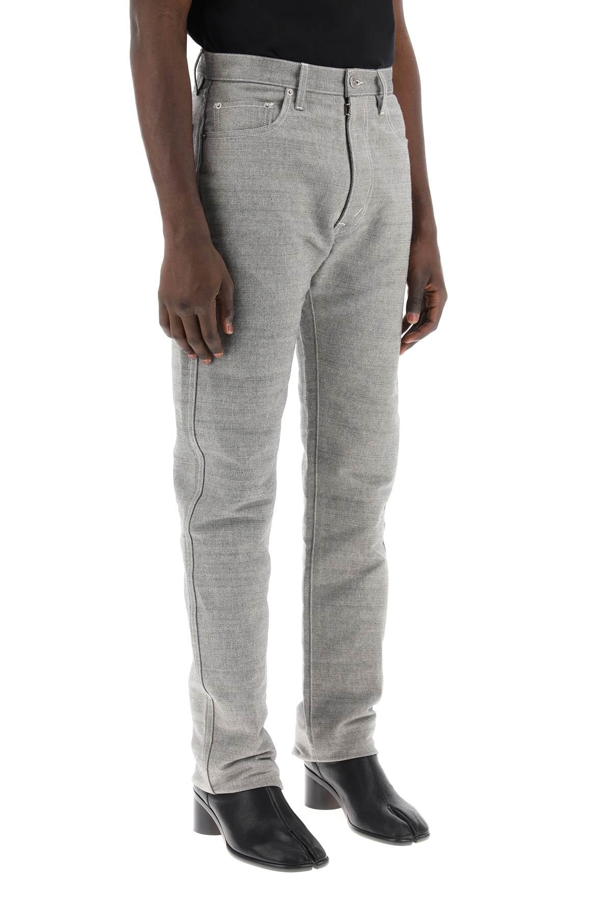 Five-pocket Trousers In Mélange Effect Canvas  - Grey