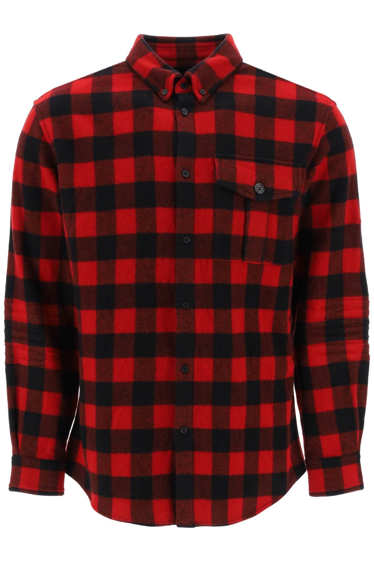 Shirt With Check Motif And Back Logo  - Nero