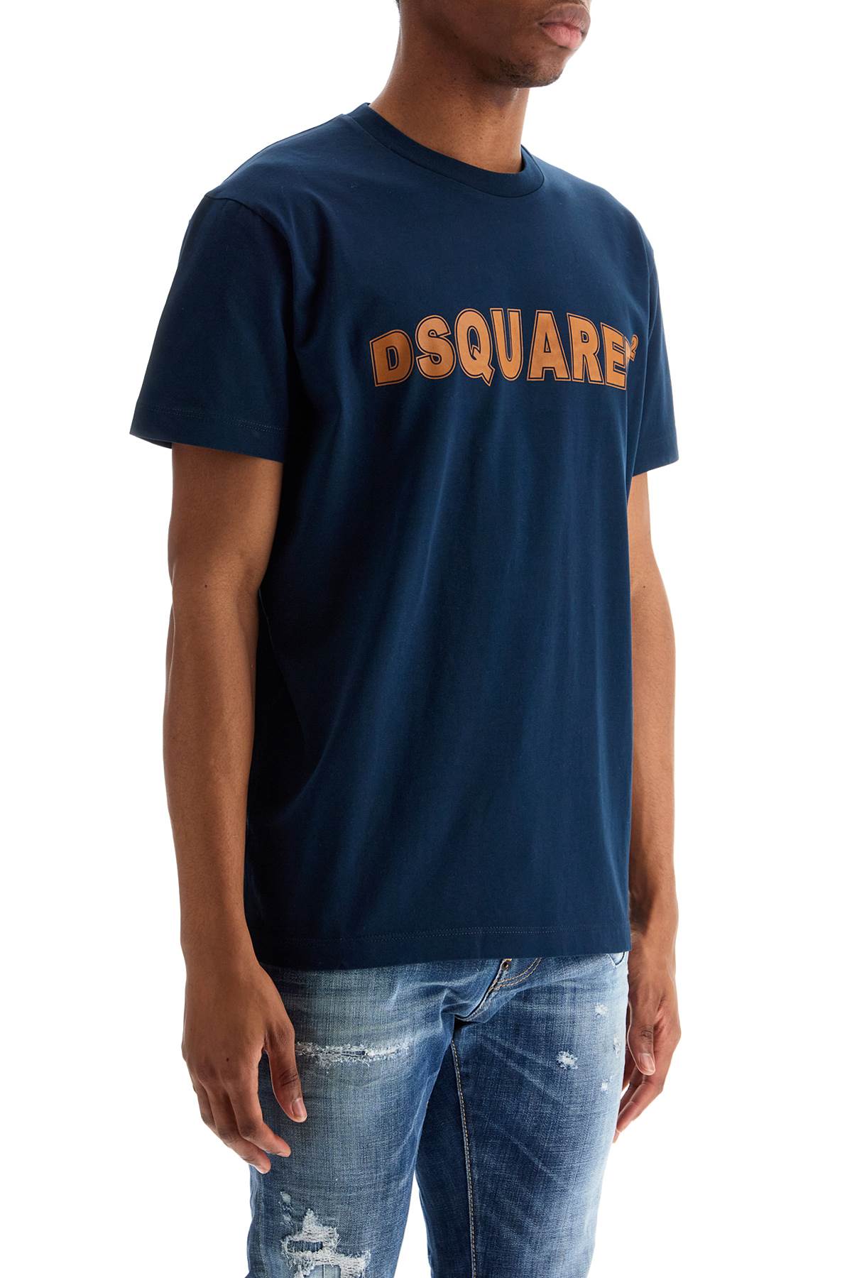 T-shirt In Cotone Blu Navy Con Scollo Ampio  - Blue