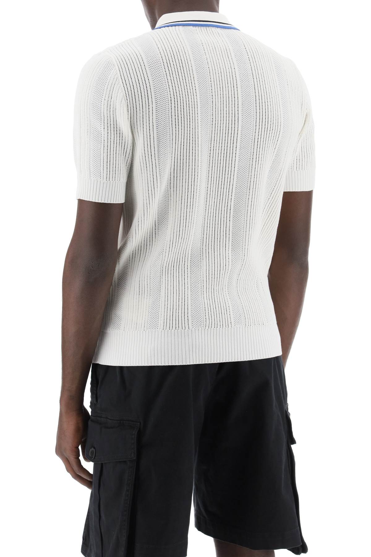 Perforated Knit Polo Shirt  - White