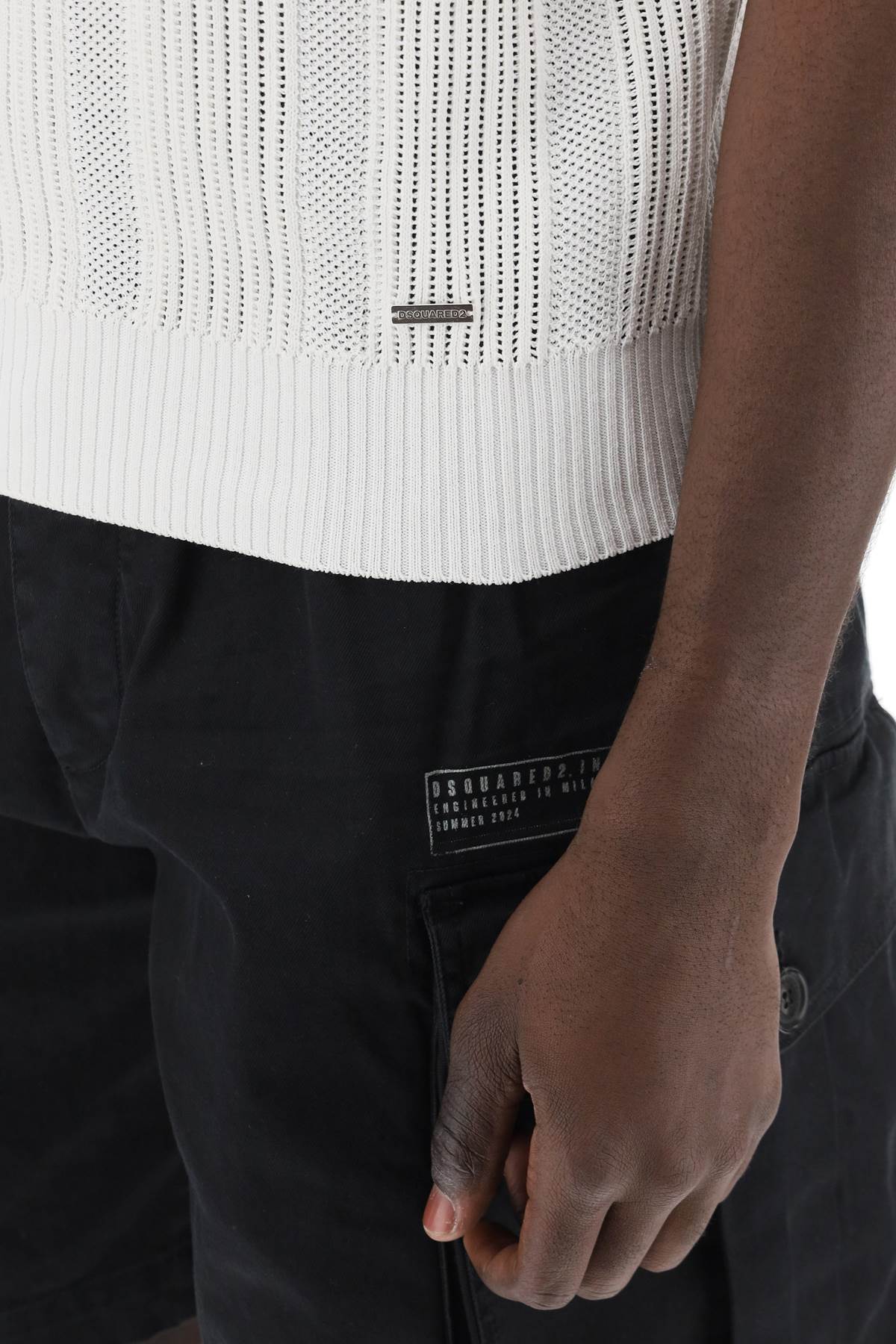 Perforated Knit Polo Shirt  - White