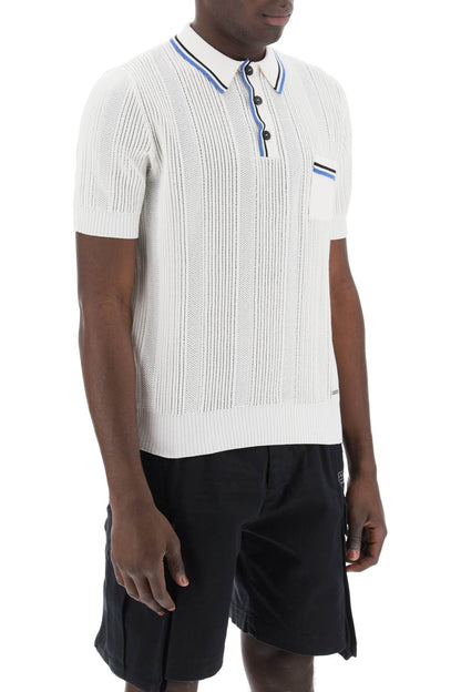 Perforated Knit Polo Shirt  - White