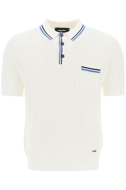 Perforated Knit Polo Shirt  - White