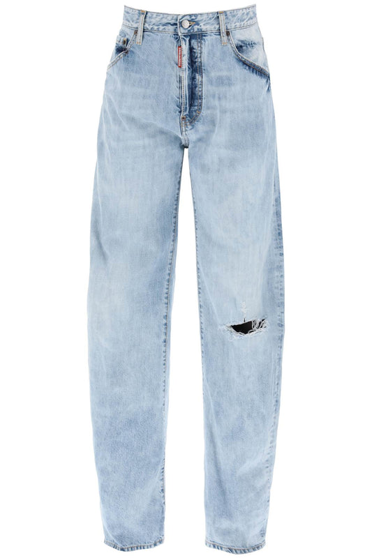 "oversized Jeans With Destroyed  - Blue