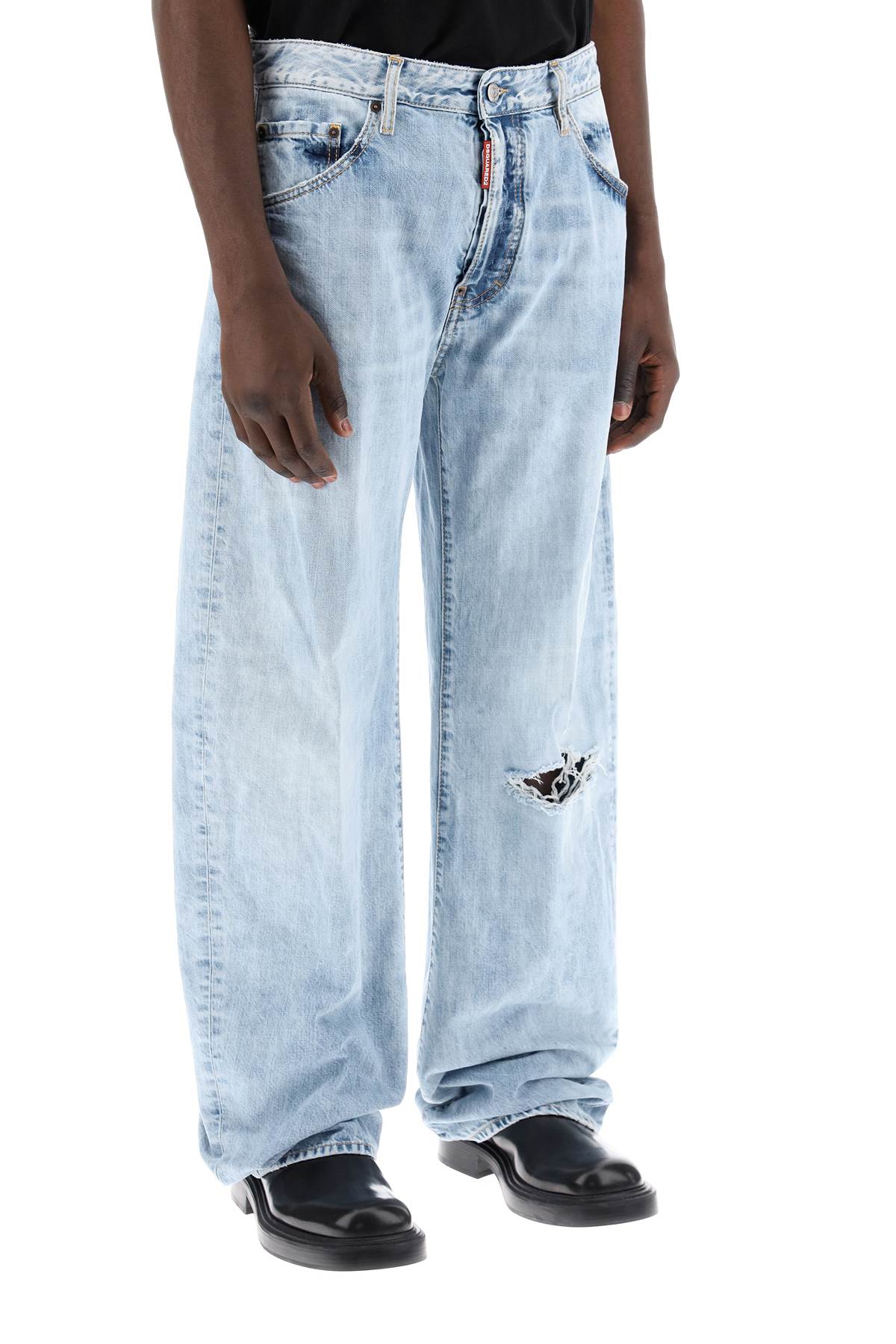 "oversized Jeans With Destroyed  - Blue