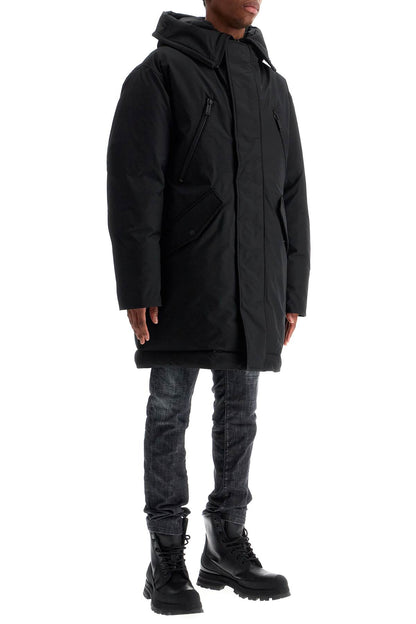 Black Techno Down Polyester Parka With Hood  - Black