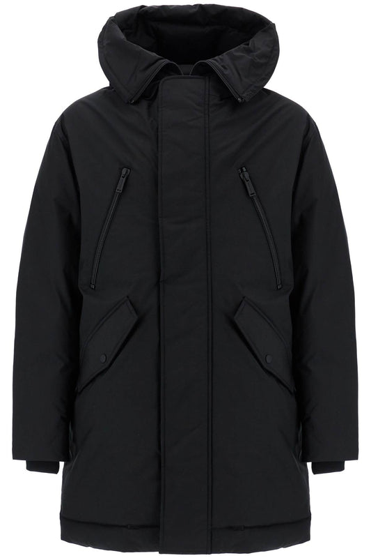 Black Techno Down Polyester Parka With Hood  - Black