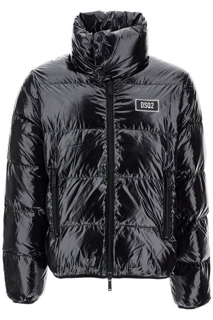 Lightweight Black Padded Nylon Jacket With High Collar  - Black