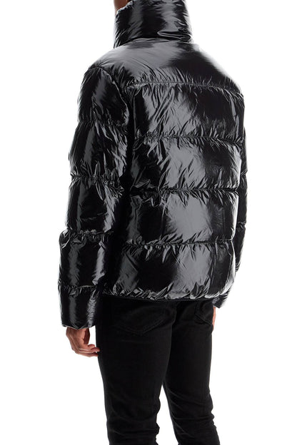 Lightweight Black Padded Nylon Jacket With High Collar  - Black