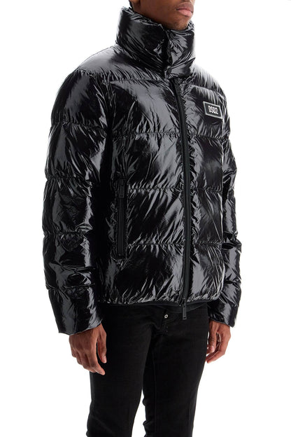 Lightweight Black Padded Nylon Jacket With High Collar  - Black