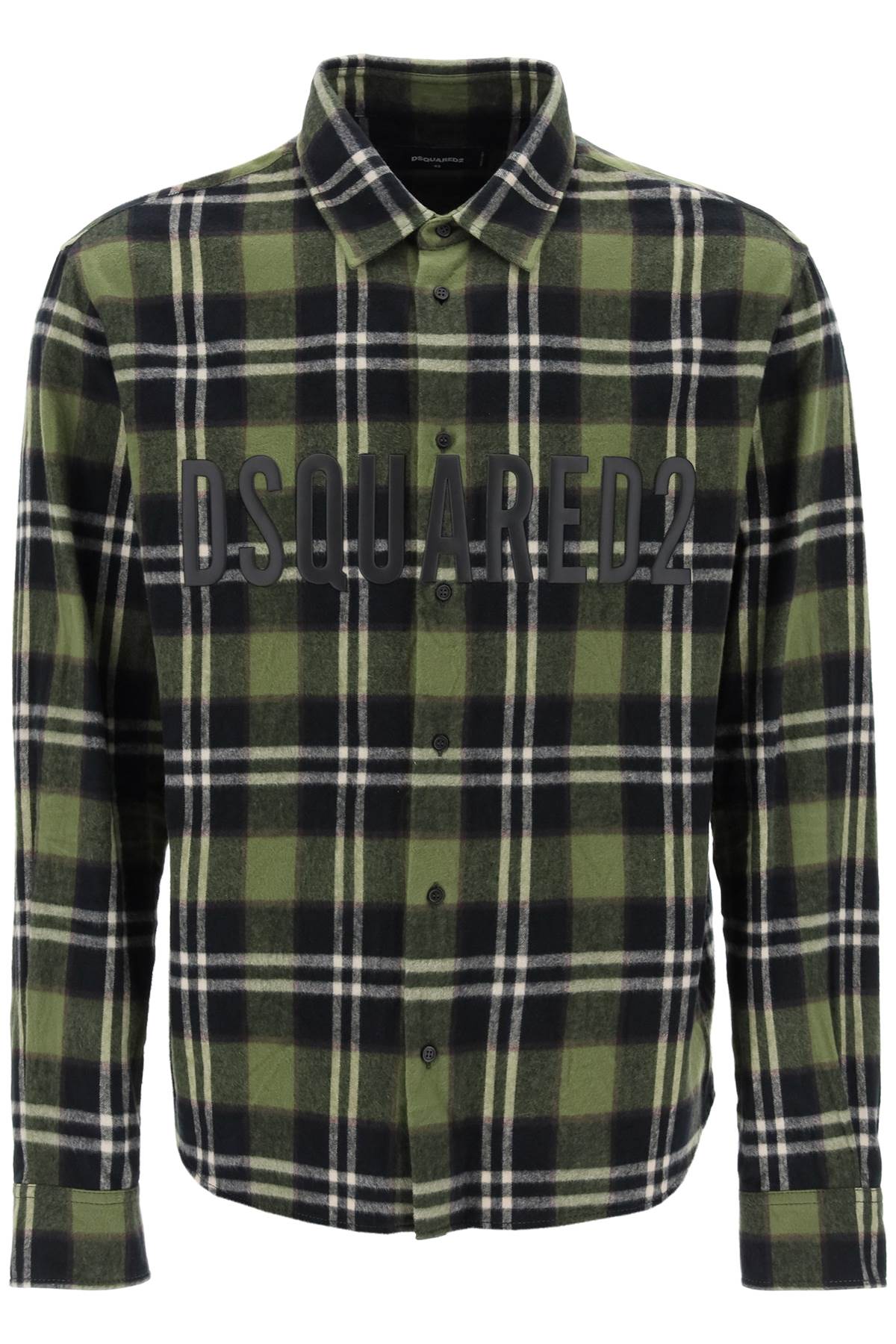 Check Flannel Shirt With Rubberized Logo  - Green