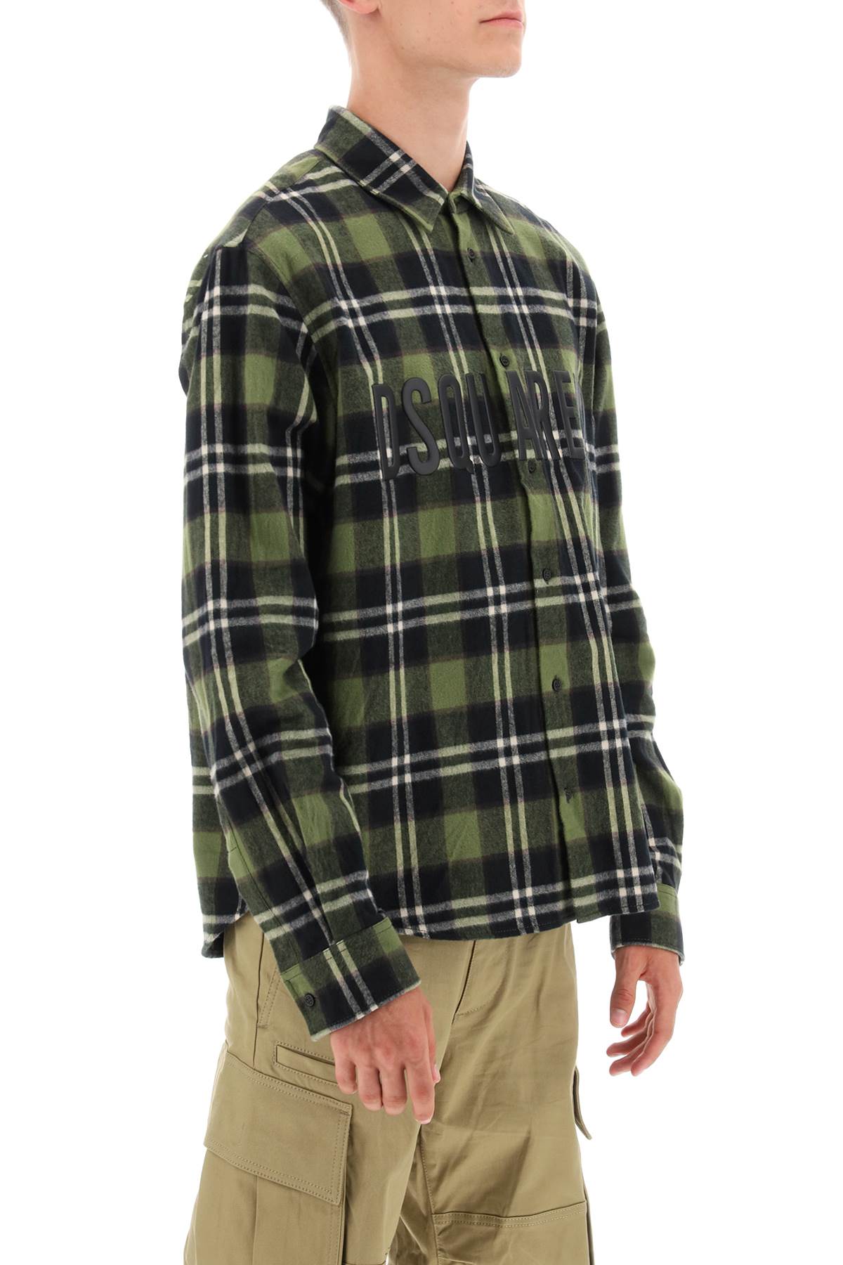 Check Flannel Shirt With Rubberized Logo  - Green