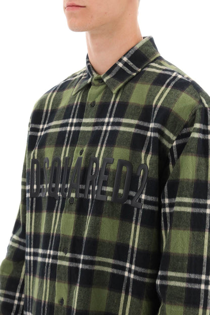 Check Flannel Shirt With Rubberized Logo  - Green