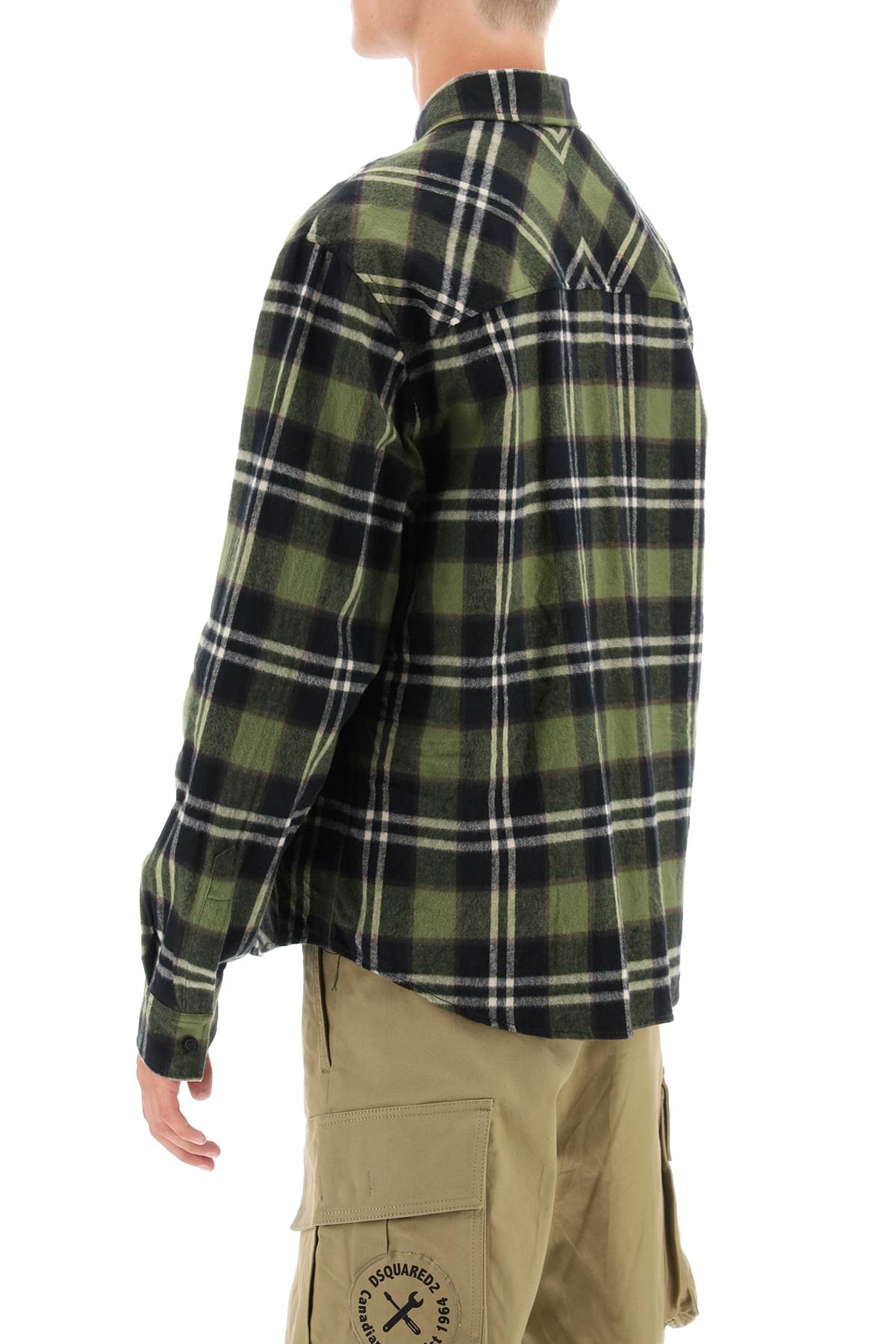 Check Flannel Shirt With Rubberized Logo  - Green