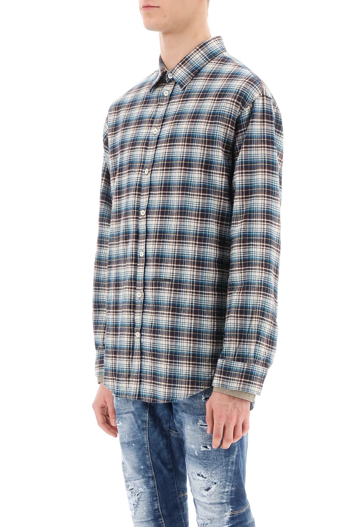 Check Shirt With Layered Sleeves  - Blue