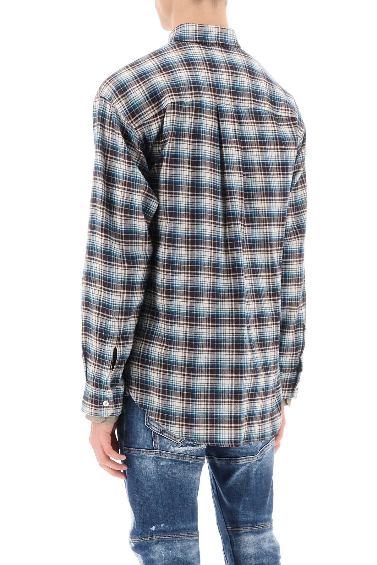 Check Shirt With Layered Sleeves  - Blue