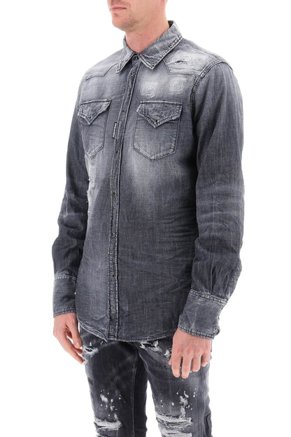 Denim Western Shirt  - Grey