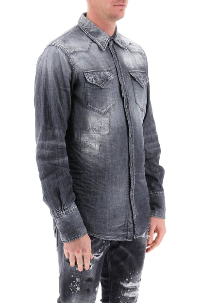 Denim Western Shirt  - Grey