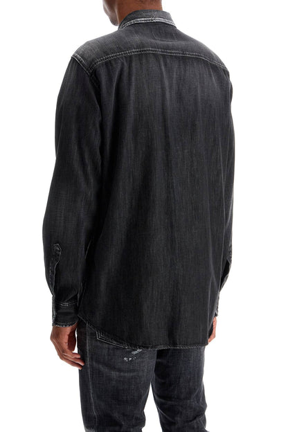 Black Cotton Shirt With Contrast Stitching  - Black