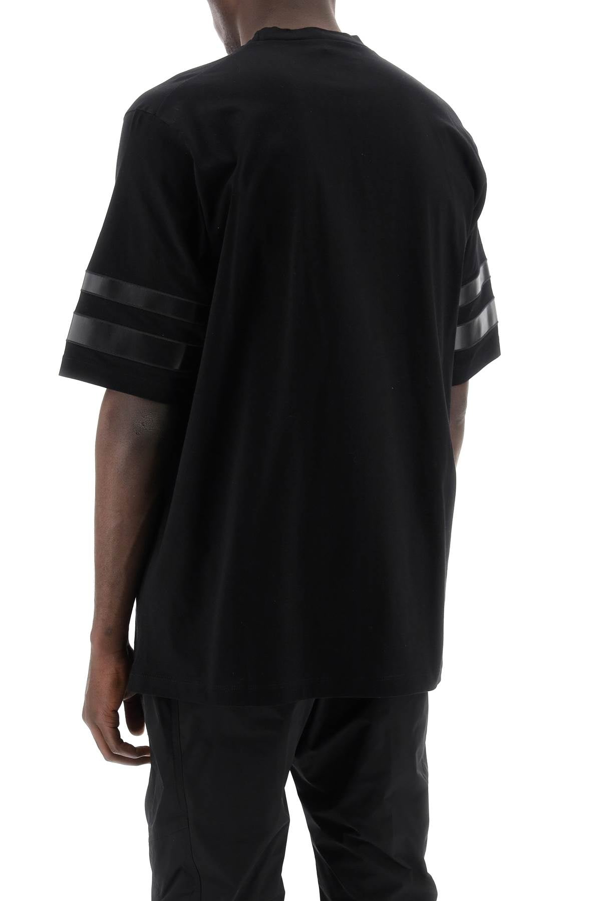 T-shirt With Faux Leather Inserts  - Black