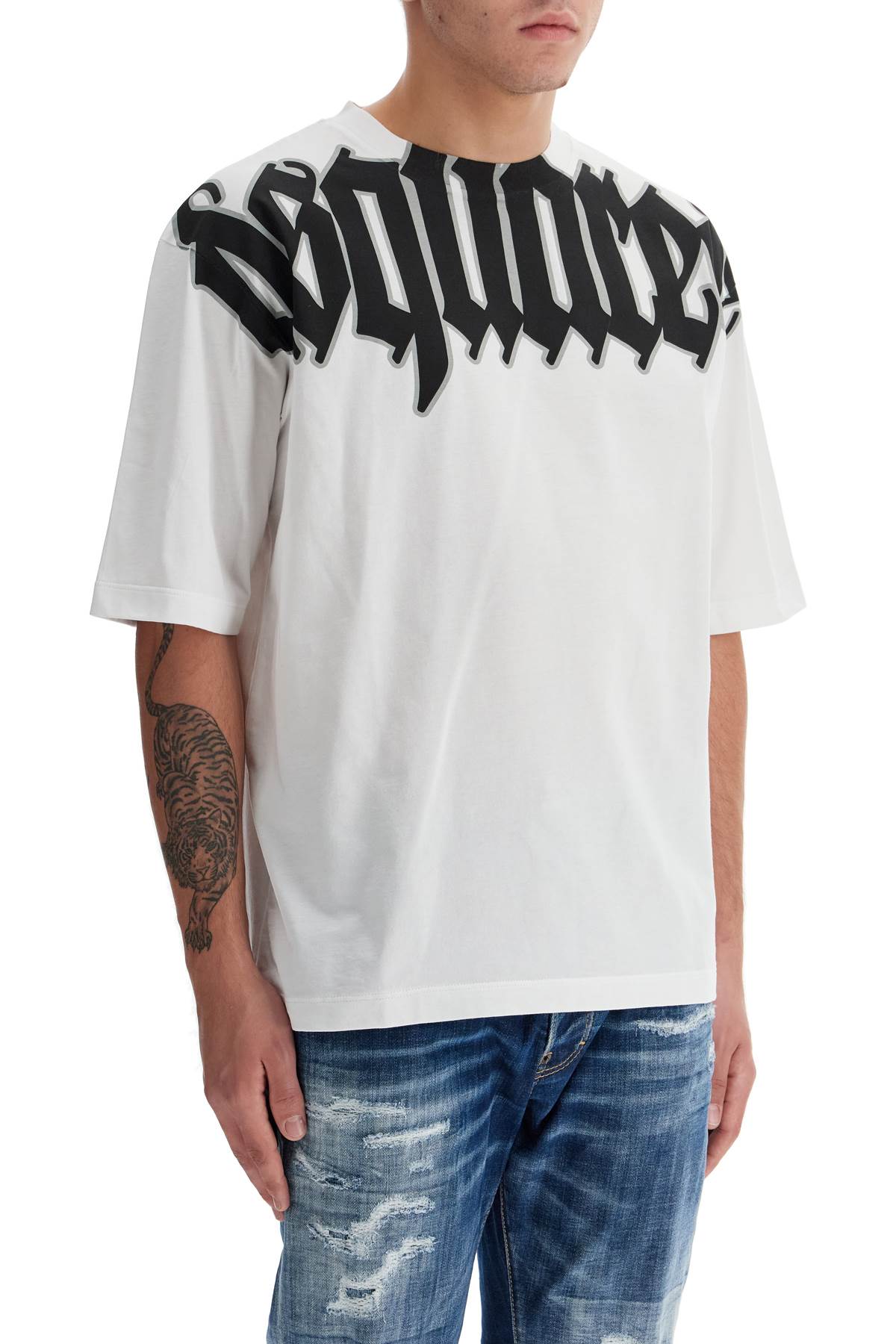 Loose Logo Print T-shirt With  - White