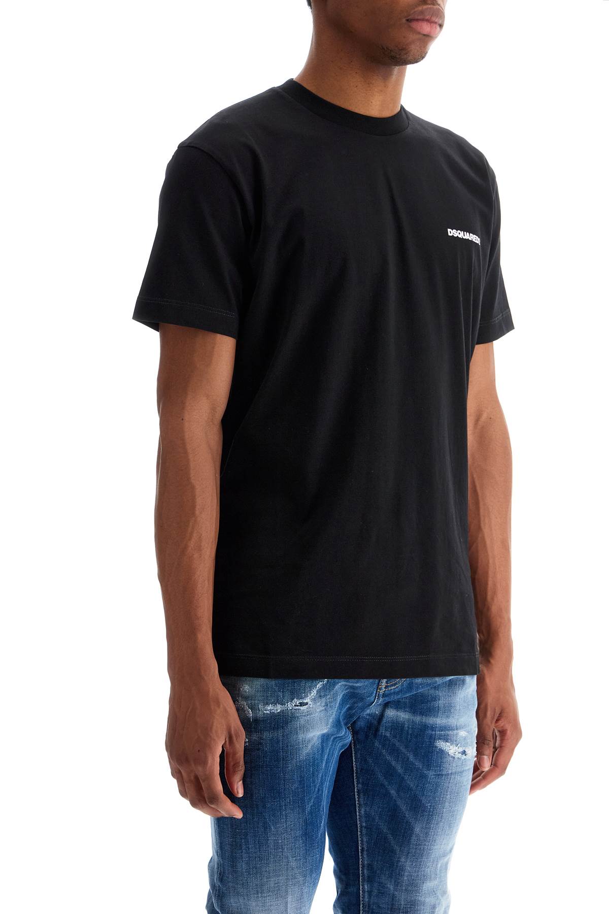 Black Cotton T-shirt With Embroidered Logo  - Black