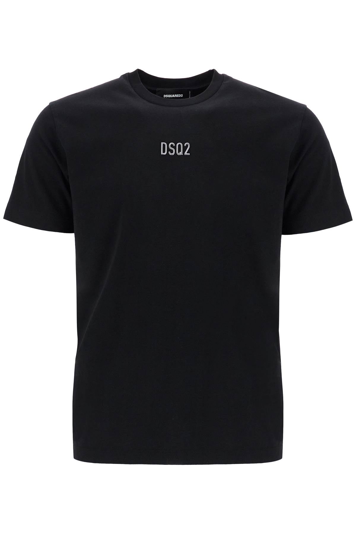 Black Cotton T-shirt With Embroidered Logo  - Black