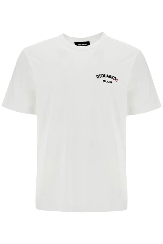 White Cotton T-shirt With Embroidered Logo  - White