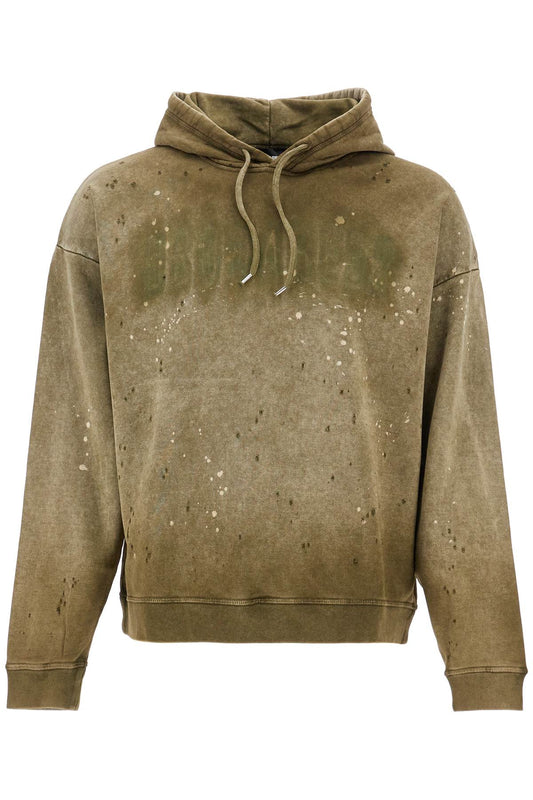 Olive Green Cotton Hoodie With Original Print  - Green