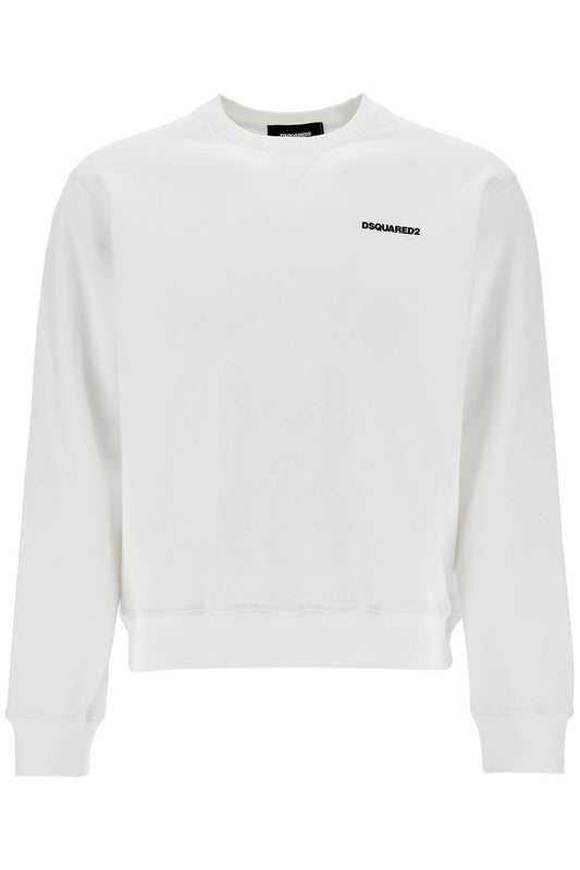 White Crew Neck Sweatshirt In Cotton With Embroidered Logo  - White